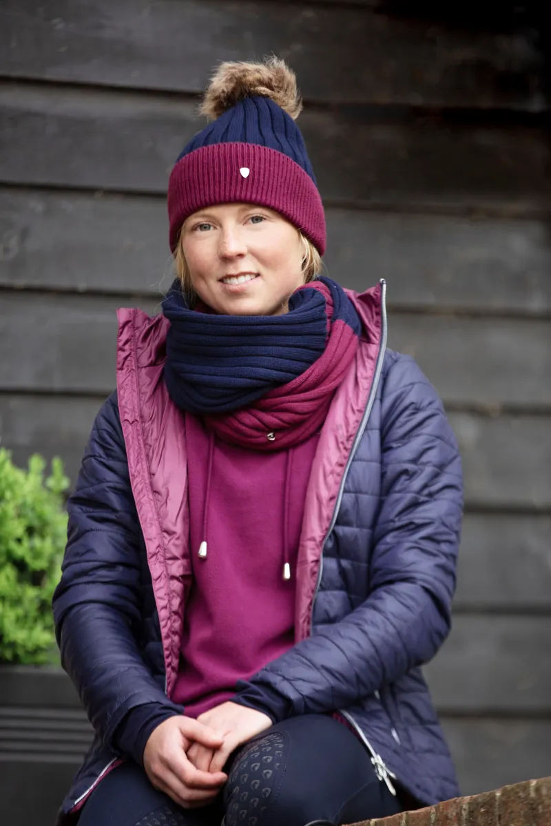 Hy Equestrian Synergy Luxury Bobble Hat - Navy/Fig-1